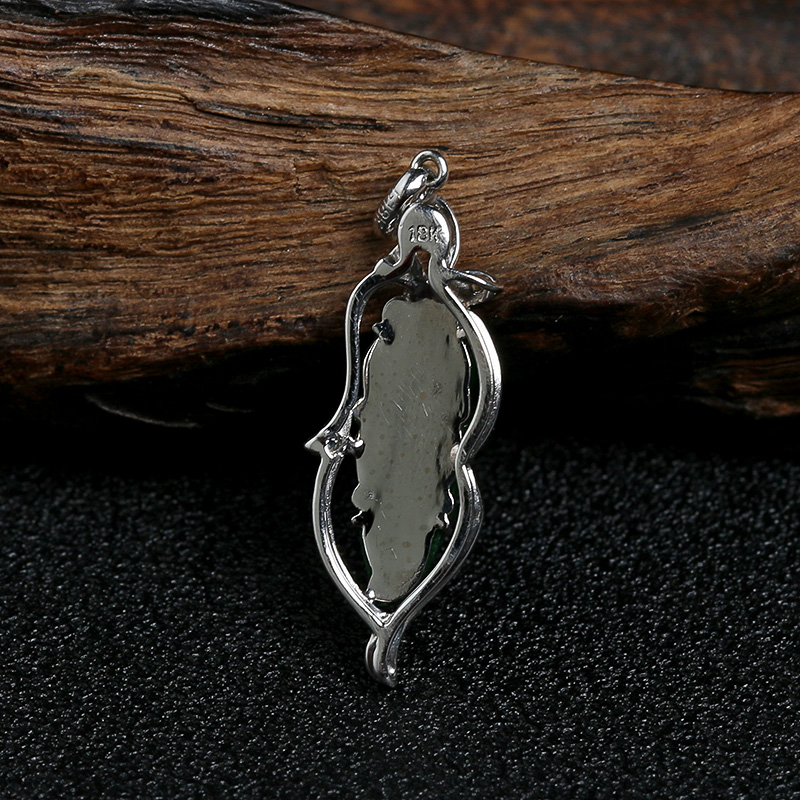 18K金镶糯种满绿翡翠叶子吊坠 - 红掌柜