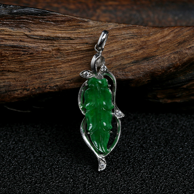 满绿翡翠叶子吊坠 - 红掌柜