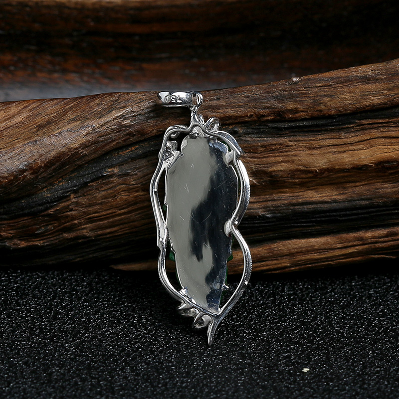 18K金镶糯种满绿翡翠叶子吊坠 - 红掌柜