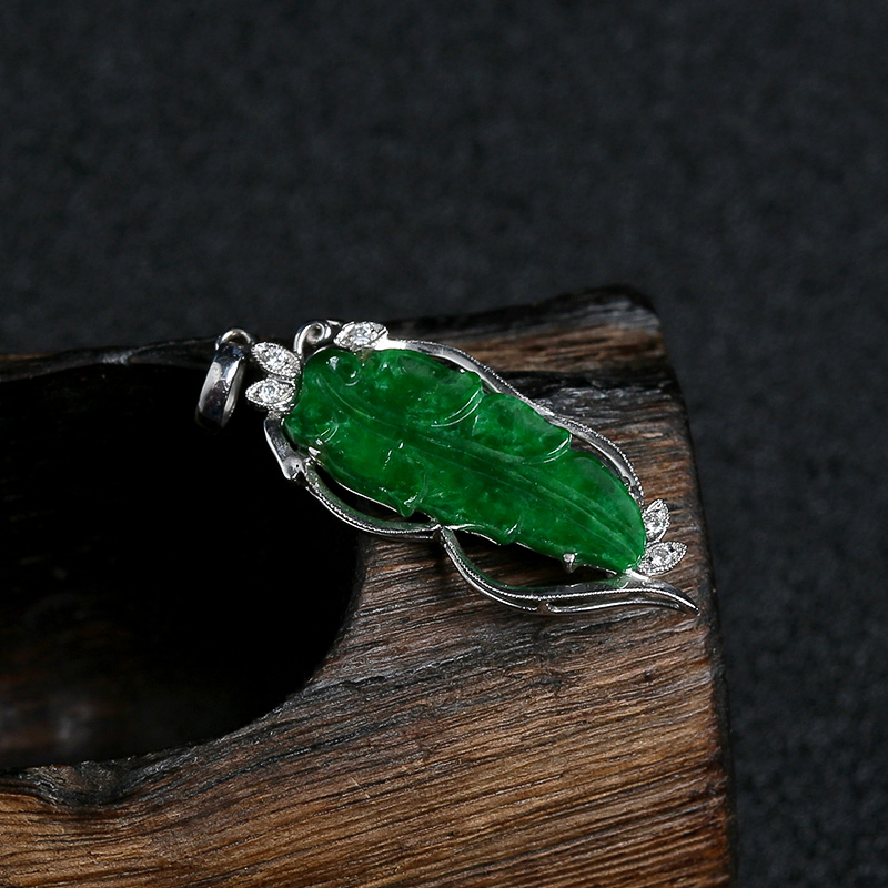 糯种满绿翡翠叶子吊坠 - 红掌柜