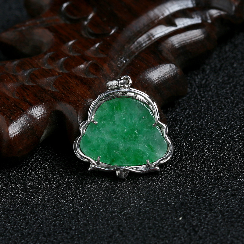 18K金镶糯种满绿翡翠笑佛吊坠 - 红掌柜