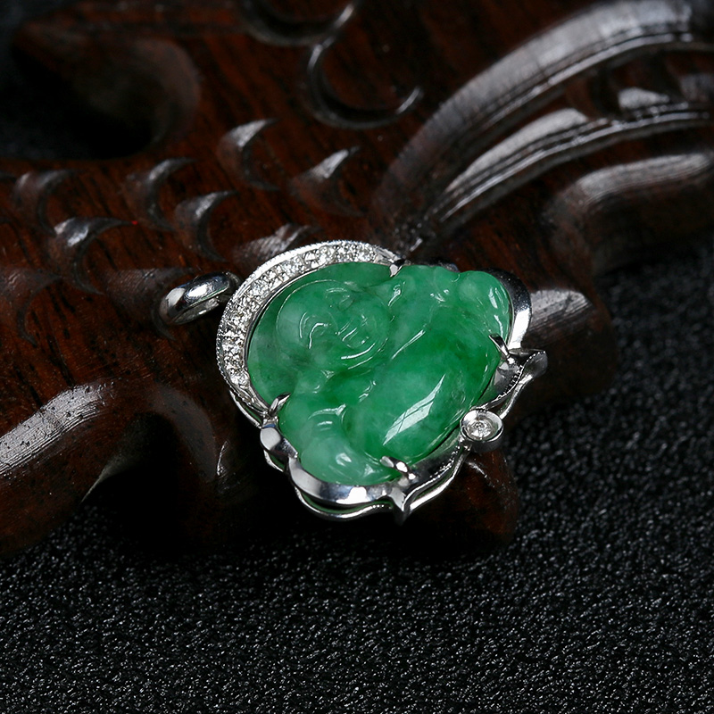 糯种满绿翡翠笑佛吊坠 - 红掌柜