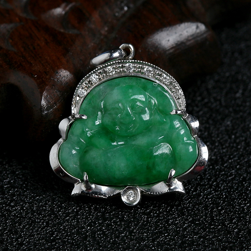 满绿翡翠笑佛吊坠 - 红掌柜