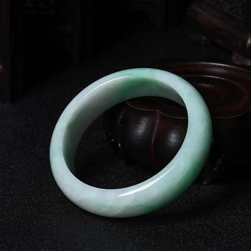 A货天然糯种白底青翡翠福镯-红掌柜