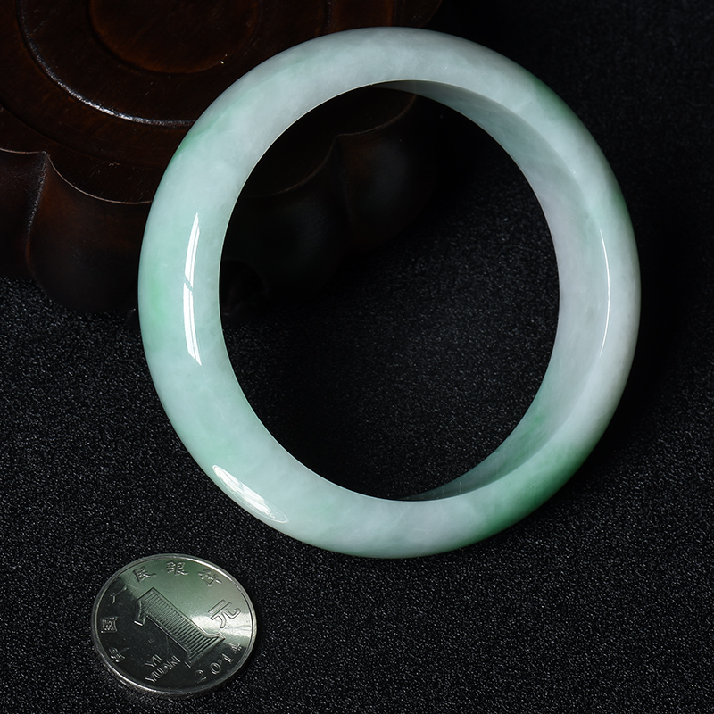 缅甸天然糯种白底青翡翠福镯-红掌柜