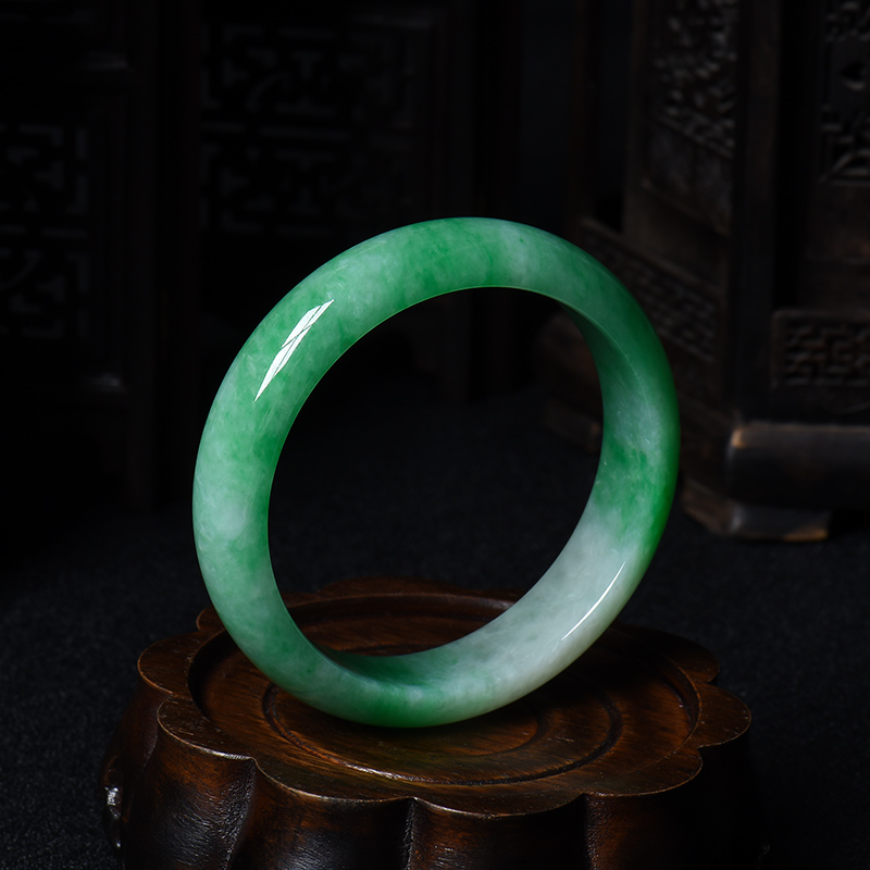 缅甸A货天然糯种翠绿翡翠福镯-红掌柜