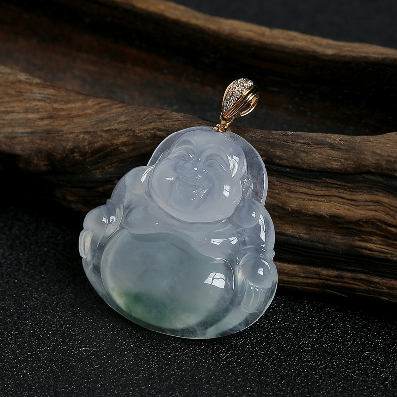 冰糯种飘花翡翠佛吊坠-红掌柜