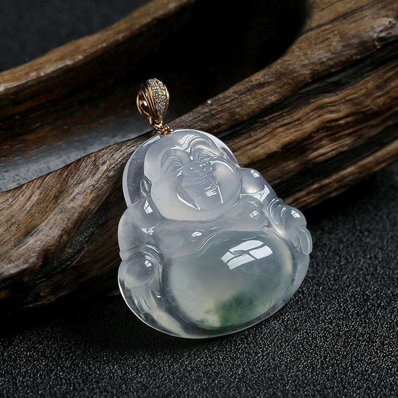 18K金飘花翡翠佛吊坠-红掌柜