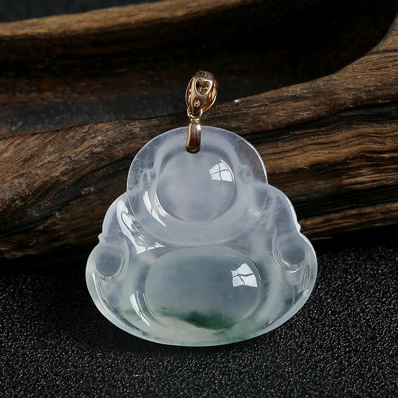 18K金冰糯种翡翠佛吊坠-红掌柜