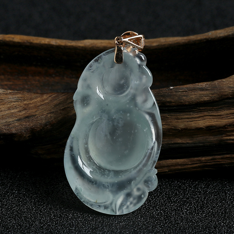 冰糯种飘花翡翠佛吊坠-红掌柜