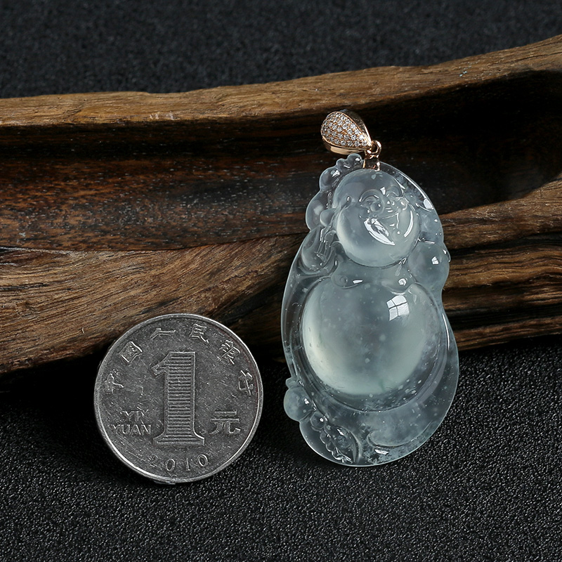 18K金镶冰糯种翡翠吊坠-红掌柜