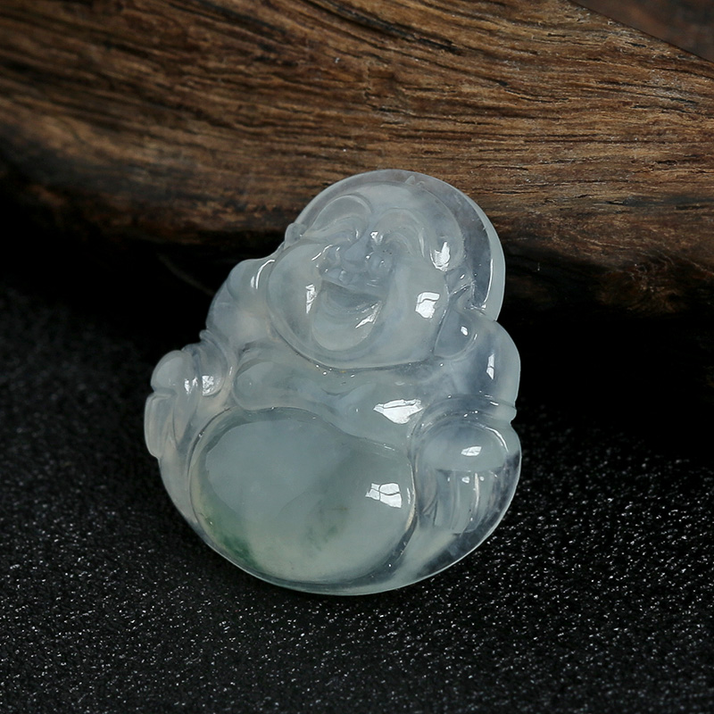 天然冰糯种飘花翡翠笑佛吊坠-红掌柜