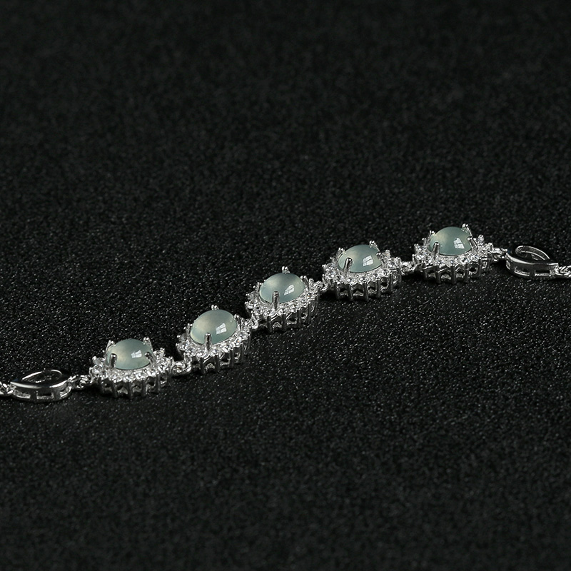 缅甸天然银镶钻晴水翡翠手链-红掌柜