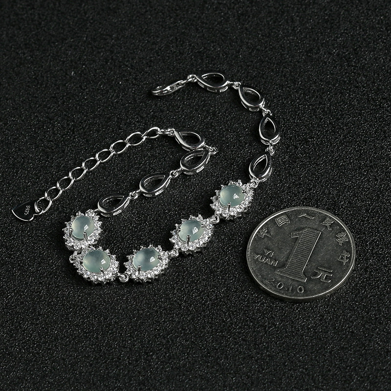 银镶钻冰种晴水翡翠手链-红掌柜