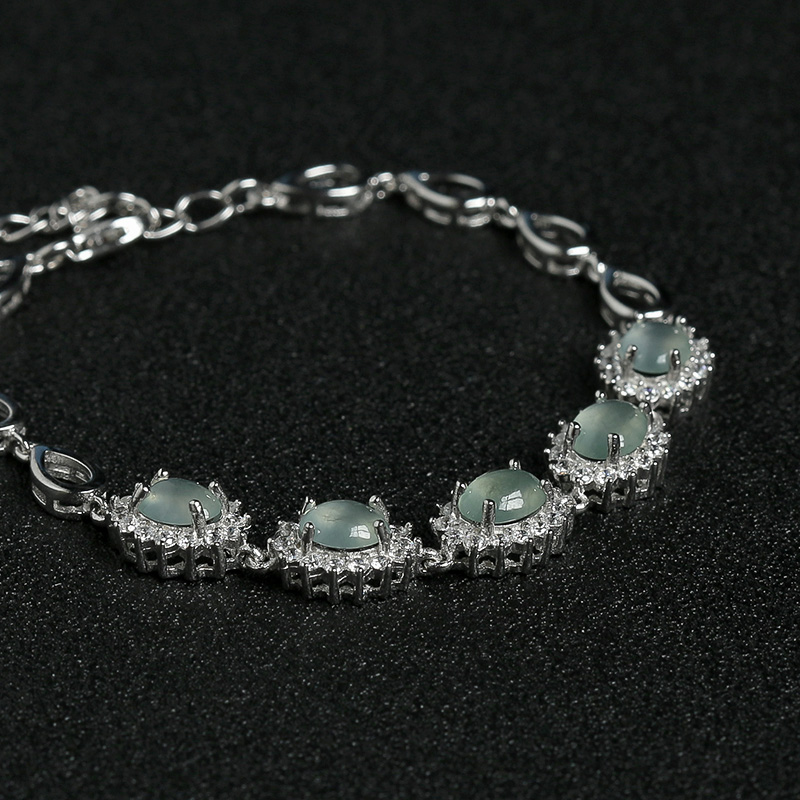 缅甸银镶钻冰种晴水翡翠手链-红掌柜