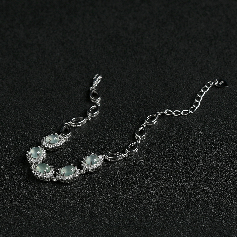 缅甸天然银镶钻晴水翡翠手链-红掌柜