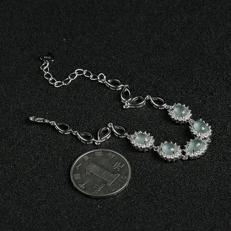 银镶钻冰种晴水翡翠手链-红掌柜