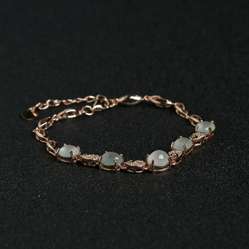 缅甸天然银镶钻冰种晴水翡翠手链-红掌柜