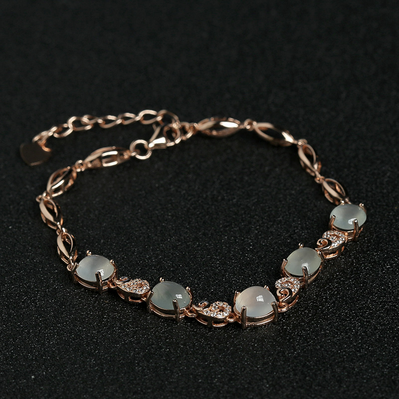 天然银镶钻冰种晴水翡翠手链-红掌柜