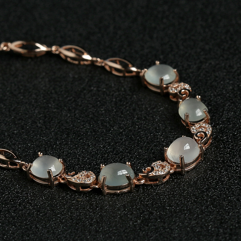 缅甸银镶钻冰种晴水翡翠手链-红掌柜