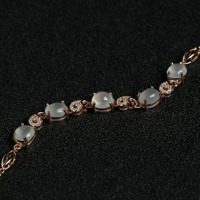 缅甸天然银镶钻翡翠手链-红掌柜