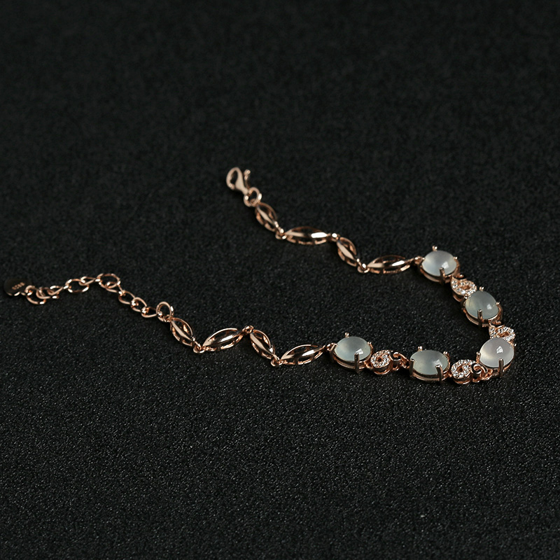 缅甸天然银镶钻晴水翡翠手链-红掌柜