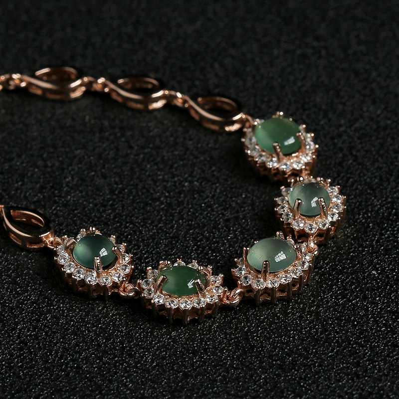 缅甸银镶钻冰种晴水翡翠手链-红掌柜