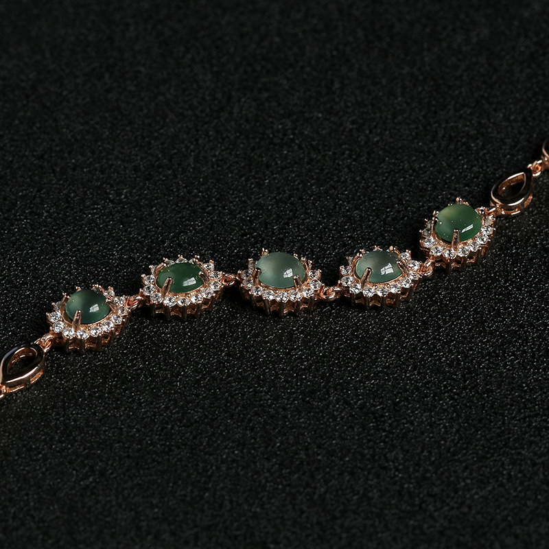 缅甸天然银镶钻晴水翡翠手链-红掌柜