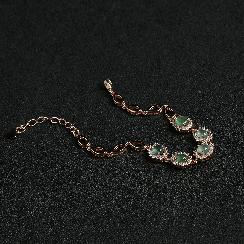 缅甸天然银镶钻冰种翡翠手链-红掌柜