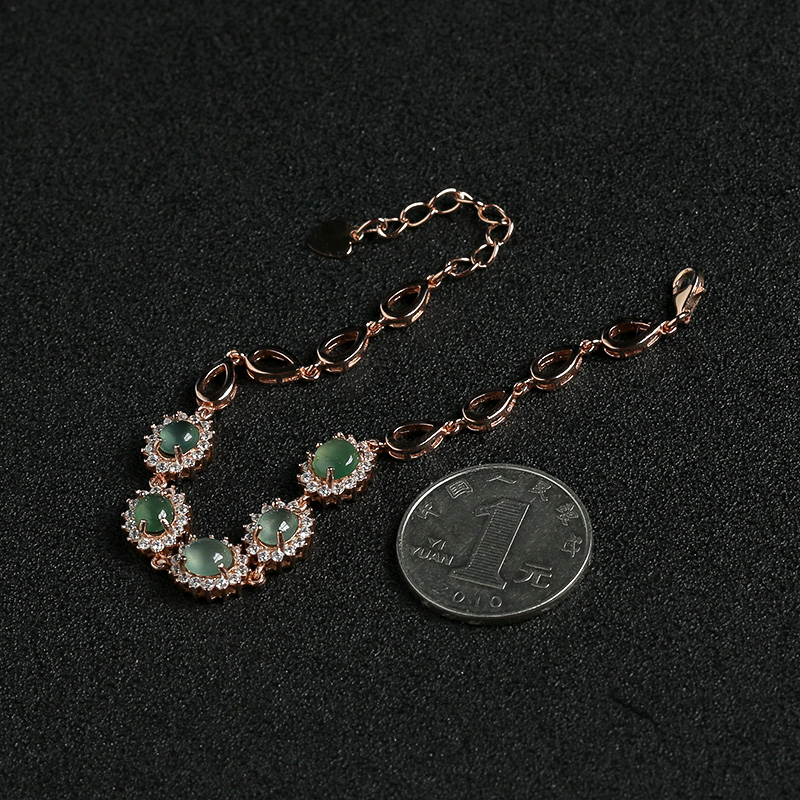 银镶钻冰种晴水翡翠手链-红掌柜