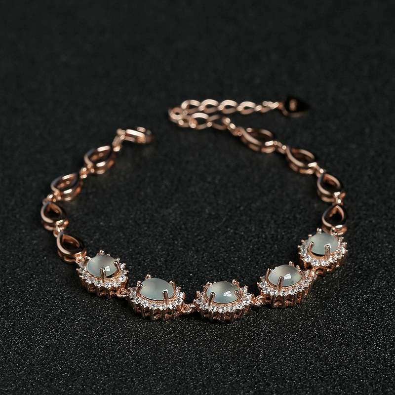 缅甸天然银镶钻冰种晴水翡翠手链-红掌柜