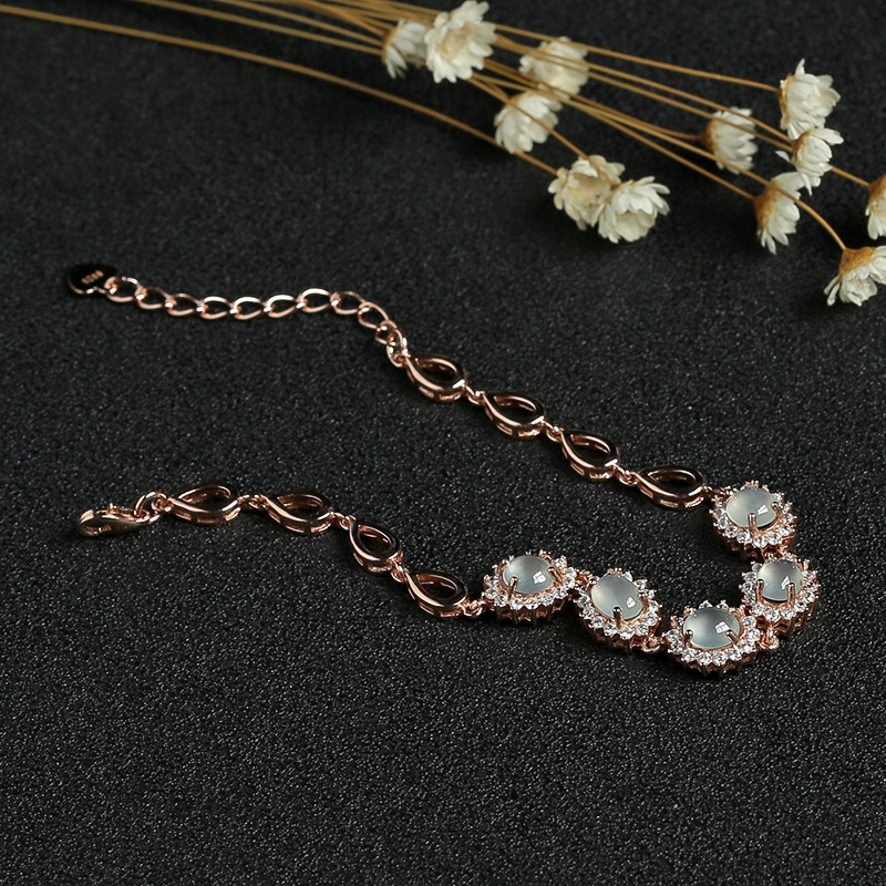 缅甸天然银镶钻翡翠手链-红掌柜