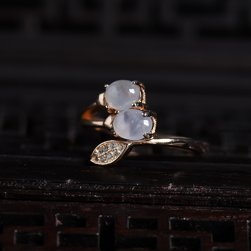 银镶糯冰种翡翠戒指 - 红掌柜