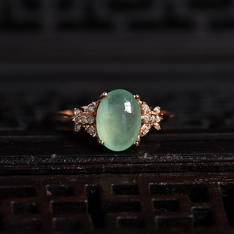 缅甸A货天然银镶糯冰种翡翠戒指 - 红掌柜