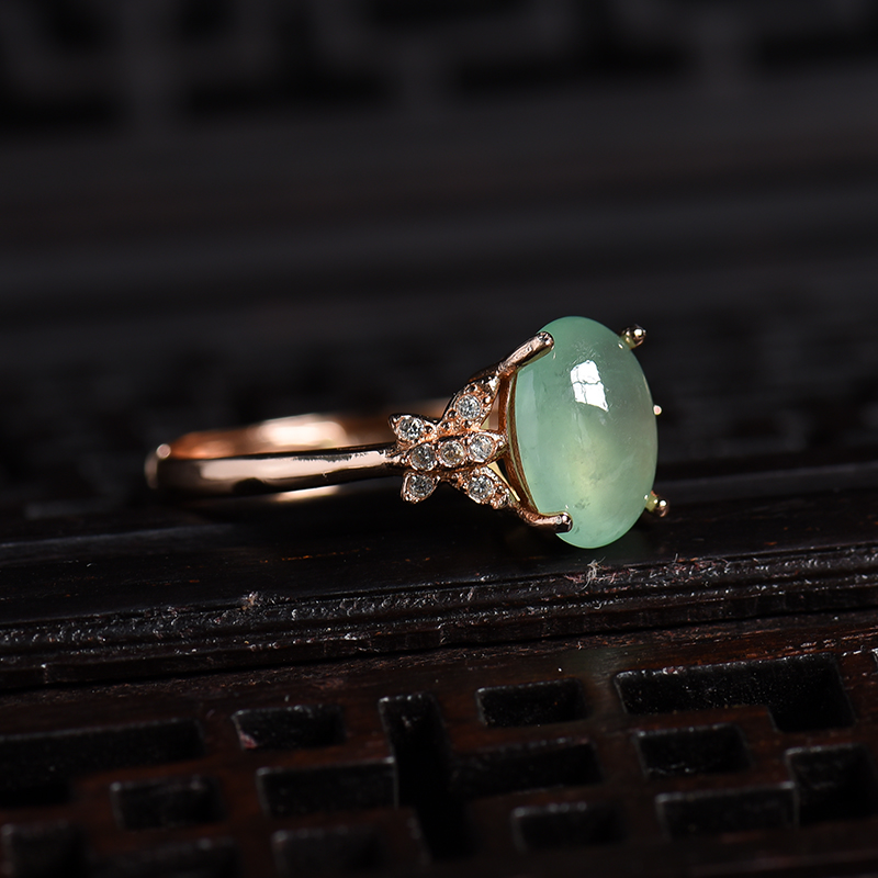 A货天然银镶糯冰种翡翠戒指 - 红掌柜