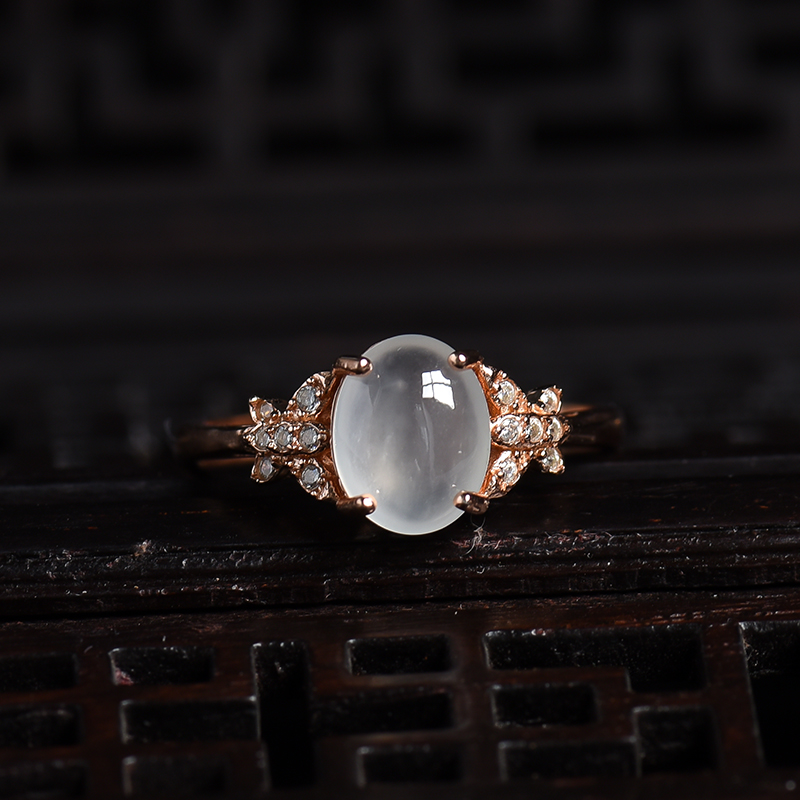 缅甸A货天然银镶冰种翡翠戒指 - 红掌柜