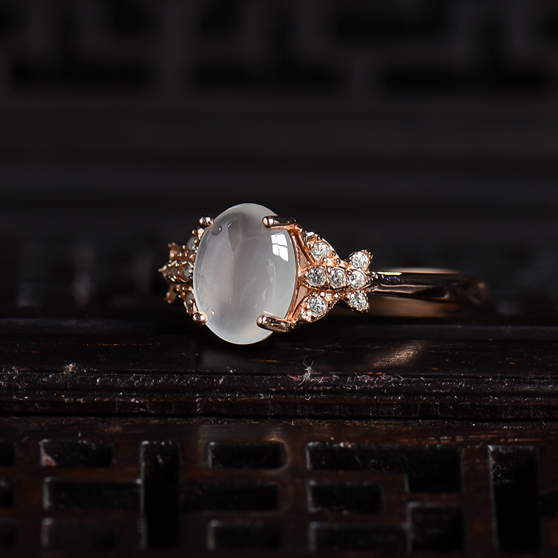 天然银镶冰种翡翠戒指 - 红掌柜