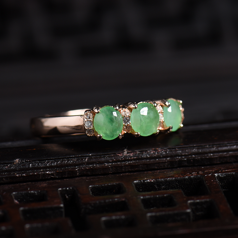 A货天然银镶糯冰种翡翠戒指 - 红掌柜