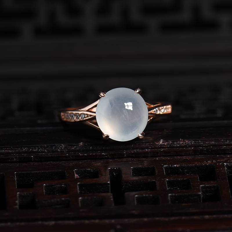 缅甸A货天然银镶糯冰种翡翠戒指 - 红掌柜