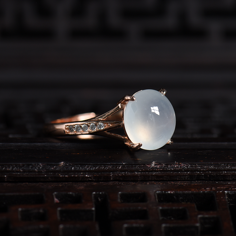 A货天然银镶糯冰种翡翠戒指 - 红掌柜