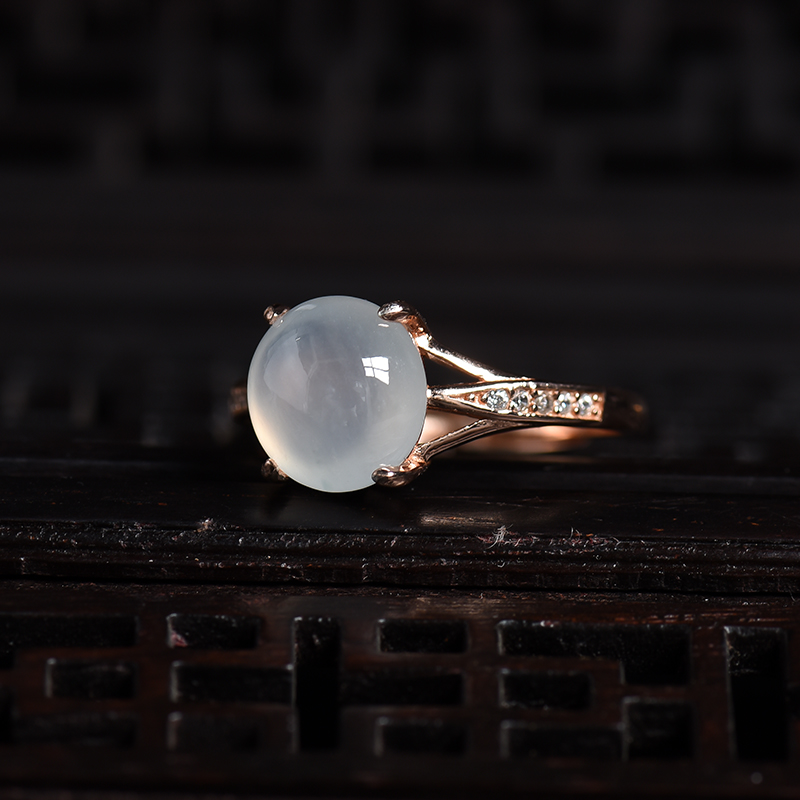 银镶糯冰种翡翠戒指 - 红掌柜