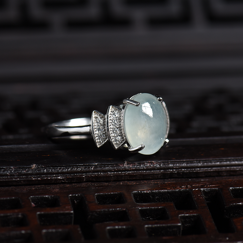 A货天然银镶糯种翡翠戒指 - 红掌柜