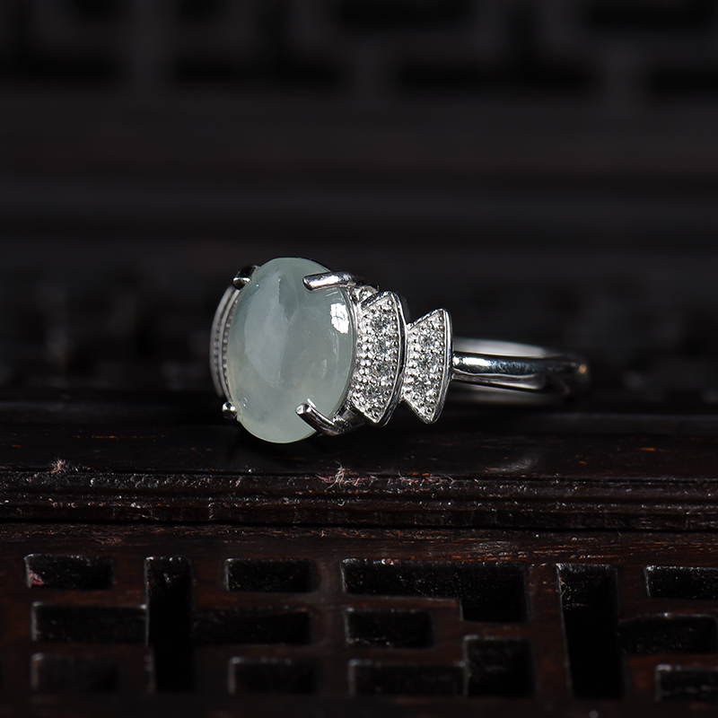 银镶糯种翡翠戒指 - 红掌柜