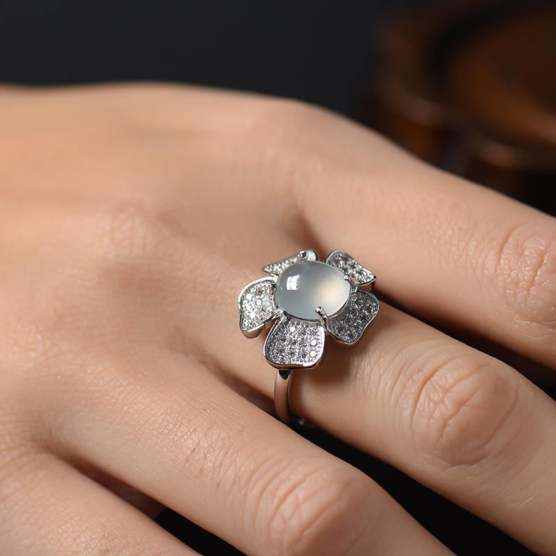 缅甸A货翡翠花朵戒指 - 红掌柜