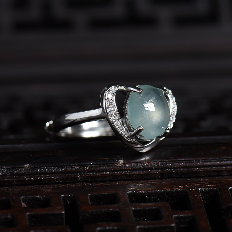 A货天然银镶冰种翡翠戒指 - 红掌柜