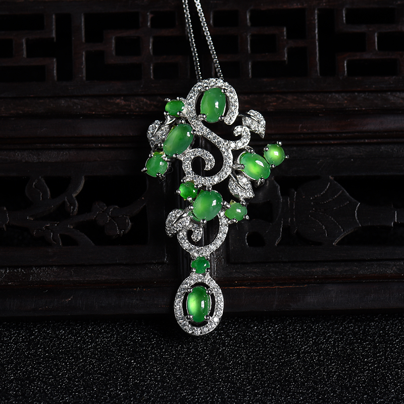 银镶冰种阳绿翡翠套装 - 红掌柜