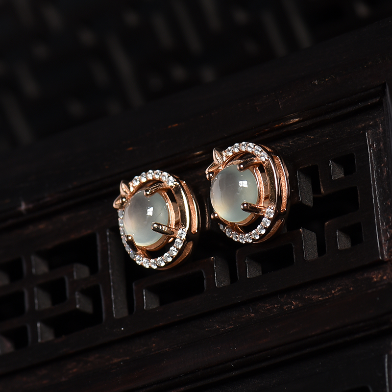 冰种晴水翡翠耳钉-红掌柜