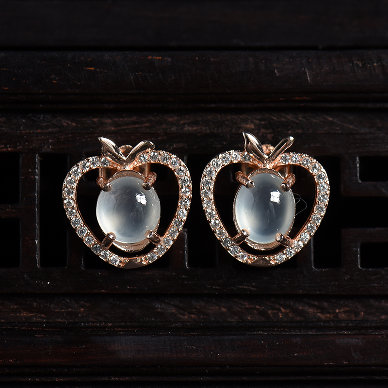 银镶冰种晴水翡翠耳钉-红掌柜