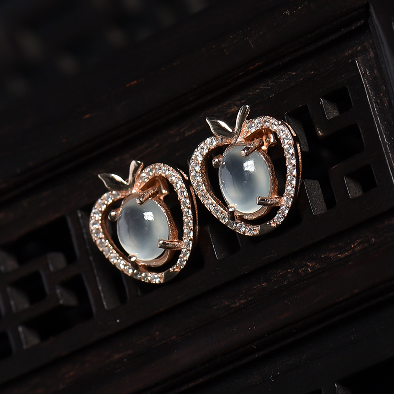 冰种晴水翡翠耳钉-红掌柜