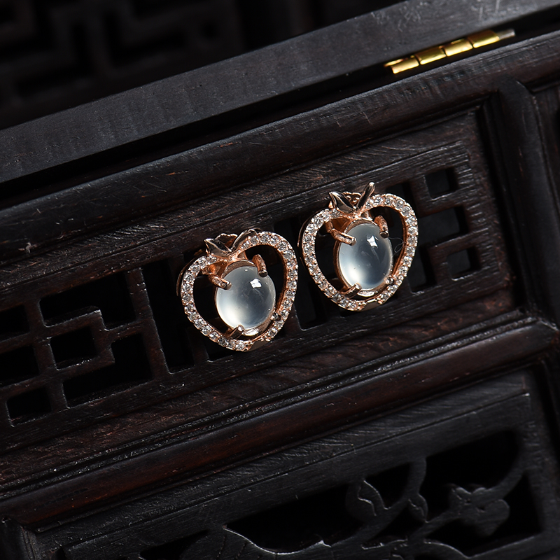 银镶晴水翡翠耳钉-红掌柜